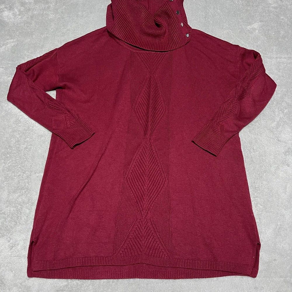 White House Black Market Sweater Womens Medium Red Cowl Neck Ribbed‎ Tunic - Picture 2 of 10